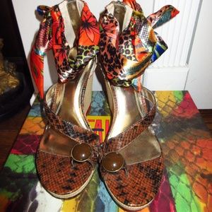Falchi Cruz snake animal pr ankle tie wedge sandal